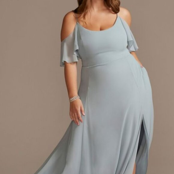 David's Bridal Bridesmaid Dress Dusty Blue - Picture 1 of 5